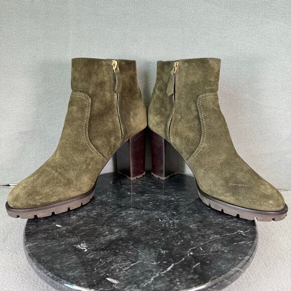 Tory Burch Sofia Lug Sole Ankle Bootie Heel Green Suede Women’s Size 9M US - Picture 5 of 8